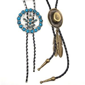 Western‎ Bolo Tie Set Thunderbird Faux Turquoise Cowboy Hat Feather Brass Tone